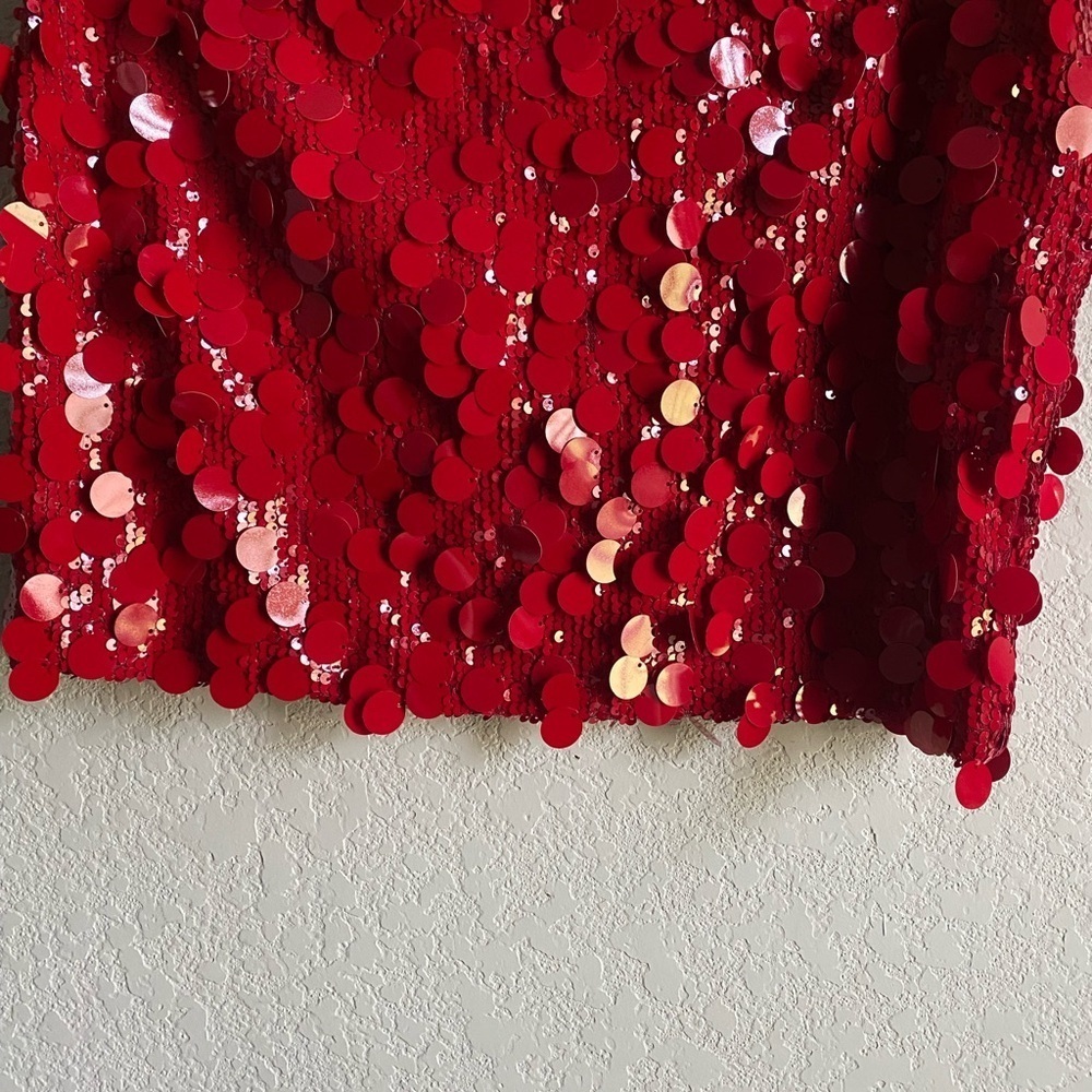 Editkted Sabina Low-Rise Sequin Red Coquette Sexy Mini Whimsical Skirt  Size L - Picture 4 of 11